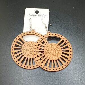 BOHO wood carved sunshine Mountain landscape earrings